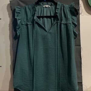 Dark Green Ruffled Sleeve blouse